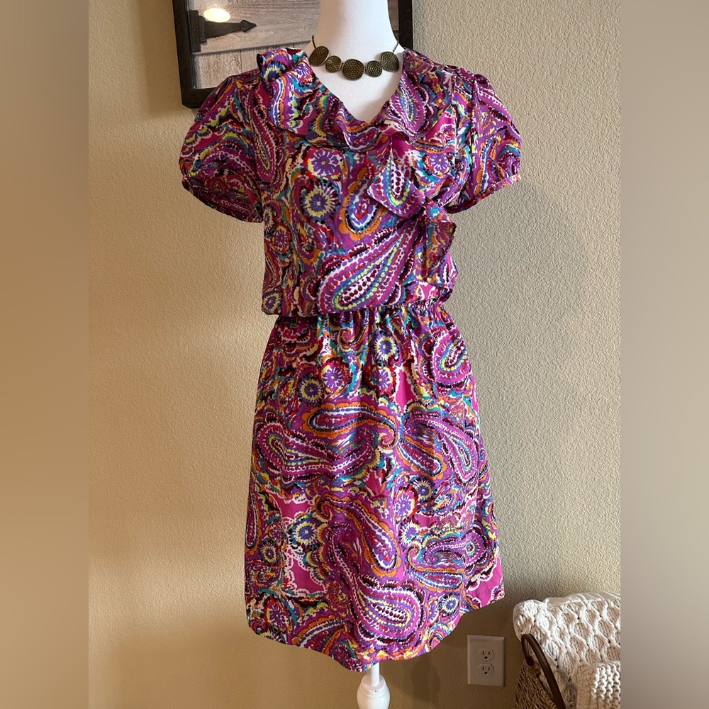 Shelby & Palmer Women’s Ruffle Surplice Paisley Print Dress, Elastic Waist - 10P